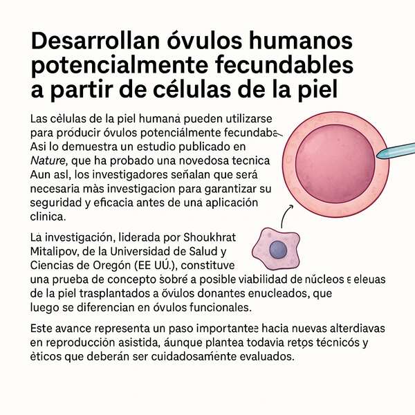 Crean por primera vez óvulos humanos fecundables a partir de células de la piel